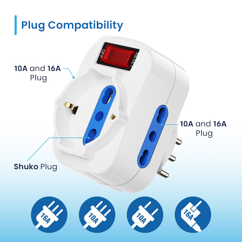 EW1196 | Power adapter 3-ways, spacesaving Rotating Italian plug 10A | Ewent | distributori informatica